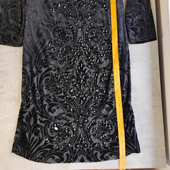 Cache Y2K Velvet Jeweled Formal Dress Womens 12 Black Sheer Goth Cocktail Party - Picture 13 of 15